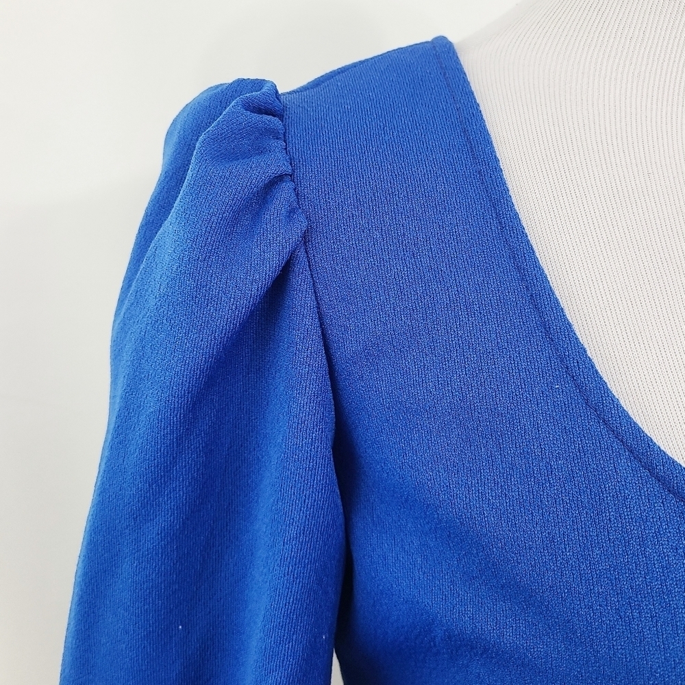 Vintage 70s Royal Blue White Lace Maxi Dress Empire Waist - Picture 4 of 6